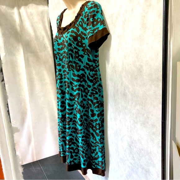 Teal Floral Flowy Knee Length Turquoise Brown by Apt 9 Dress Womens Petite Large - Picture 4 of 16